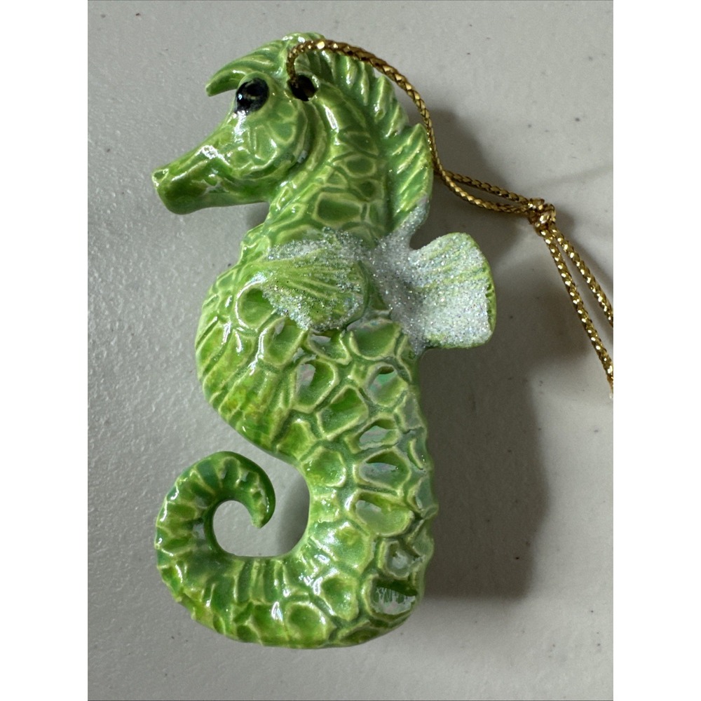 Seahorse Ornament - Stoneware Hand‎ made Stamped Glossy finish Orn74